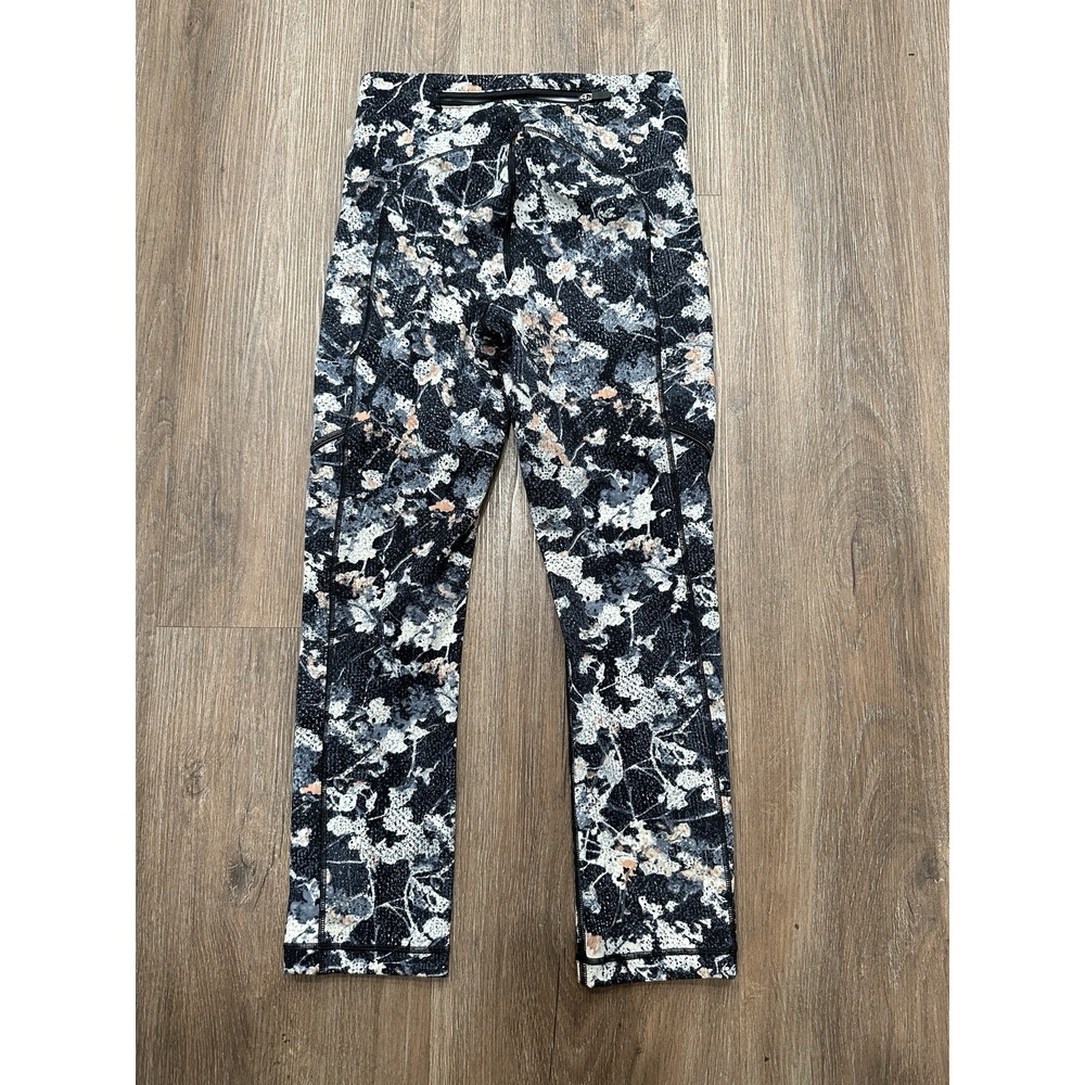 Lululemon Pants Womens 2 Blue Floral Leggings Capri Pockets Running Active